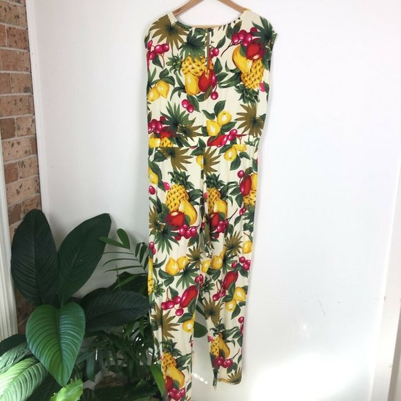 Revival Yellow Fruit Punch Jumpsuit Size 12 Sleeveless V Neck Pantsuit Pineapple - Picture 6 of 10